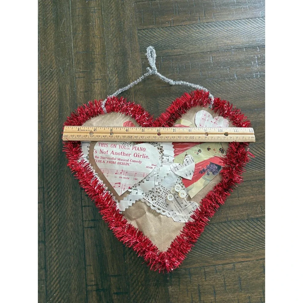 Handmade Paper Hanging Hearts OOAK Valentines‎ Day Garland Sheet Music Romance
